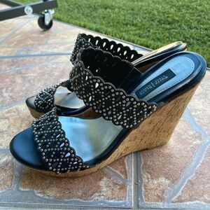 White House Black Market Black Studded Cork Wedges